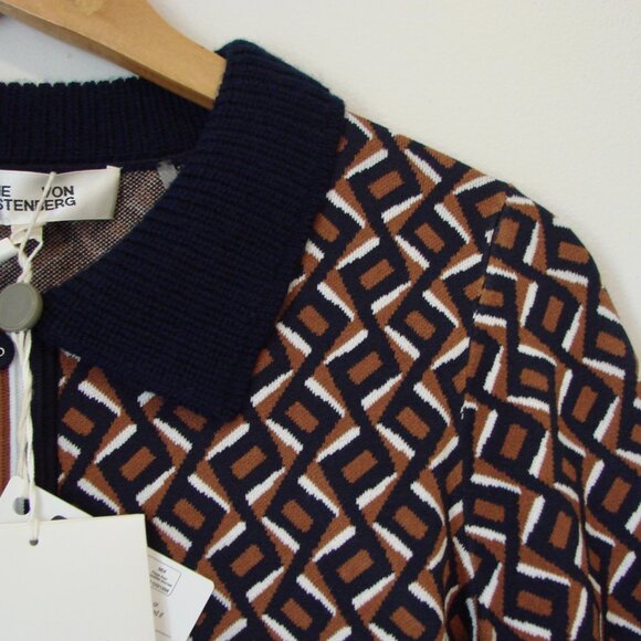 DVF Diane Von Furstenberg Mini Dress Milena Zig Zag Camel Knit Small NEW NWT - Picture 9 of 16